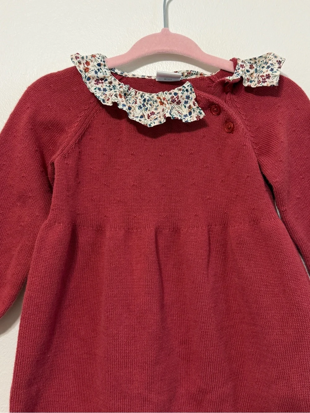 Edgehill Collection Baby Girl Sweater Dress 9M Floral Red Fall Winter